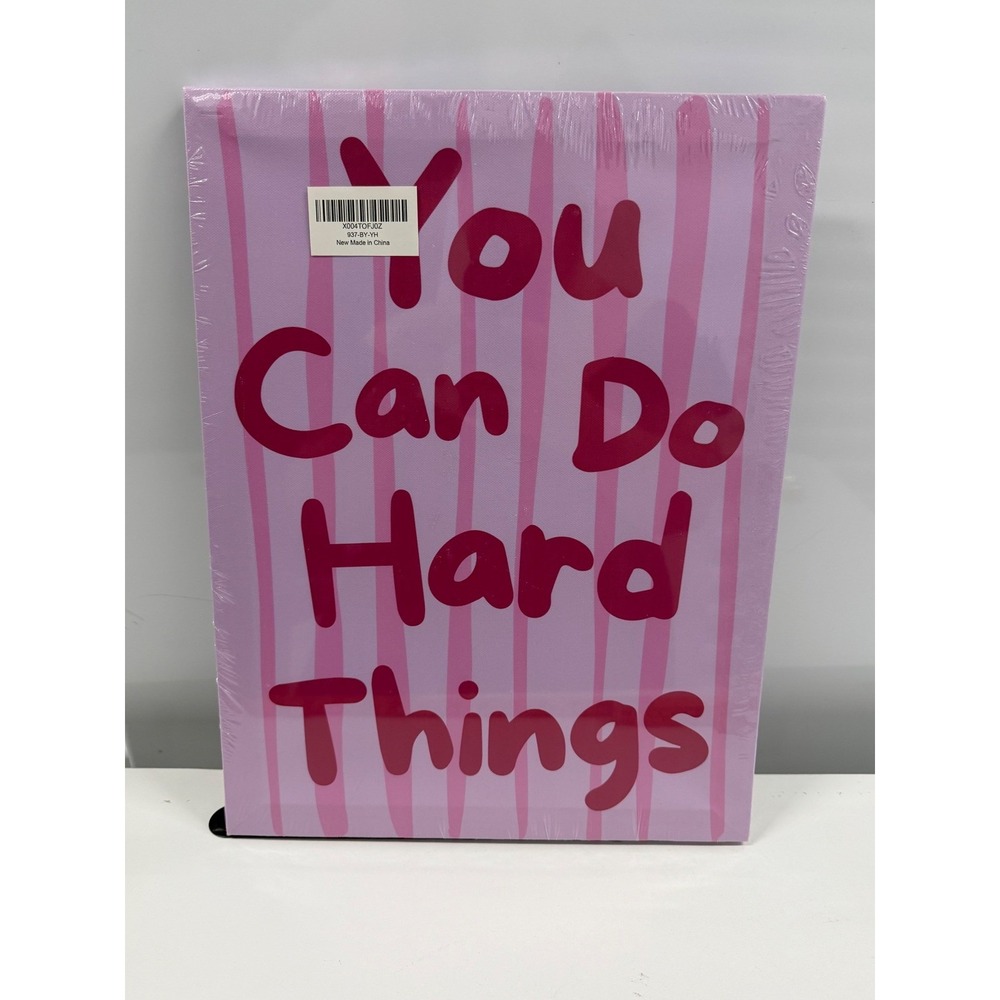 You Can Do Hard Things Pink Striped Canvas Wall Art 12x16 Inspirational Decor
